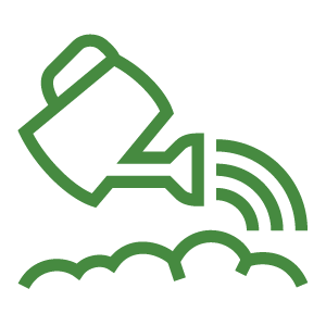 outline of a watering can pouring water onto plants